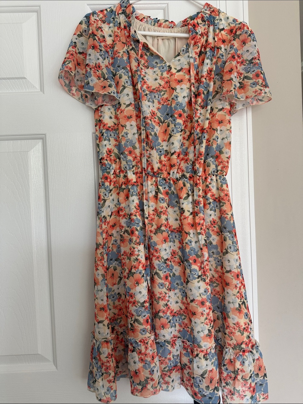 Floral Ruffle Mini Dress in Coral & Blue